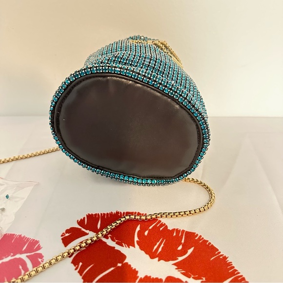 Peacock Blue Rhinestone Swing Handle Iconic Bucket Bag - Picture 6 of 10